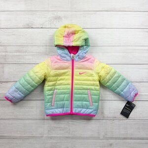 Nike Toddler Puffer Jacket Ombré Rainbow Hooded Coat Fleece Lined NWT 24 Months